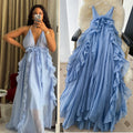 Vacation style blue suspender sweet age-reducing dress female summer romanticruffles trailing long skirt showing white fairy spirit