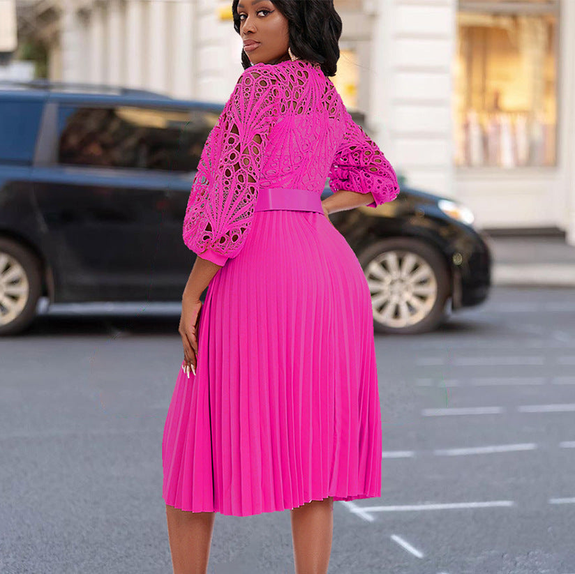 European and american women's clothing  summer new arrival: elegant lace patchwork, pleated, hollow-out, sexy plus size african dress - export quality