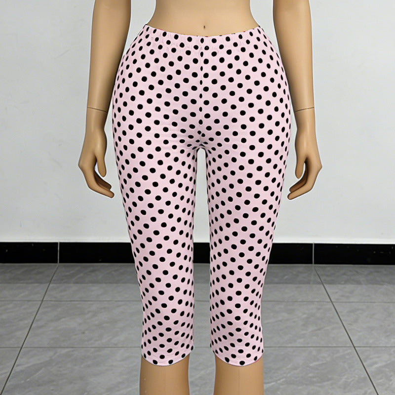 Fashion cross-border new arrival women's fashion spot printing sexy suspender tops waist-length hip-lifting 7-point pants suit for women