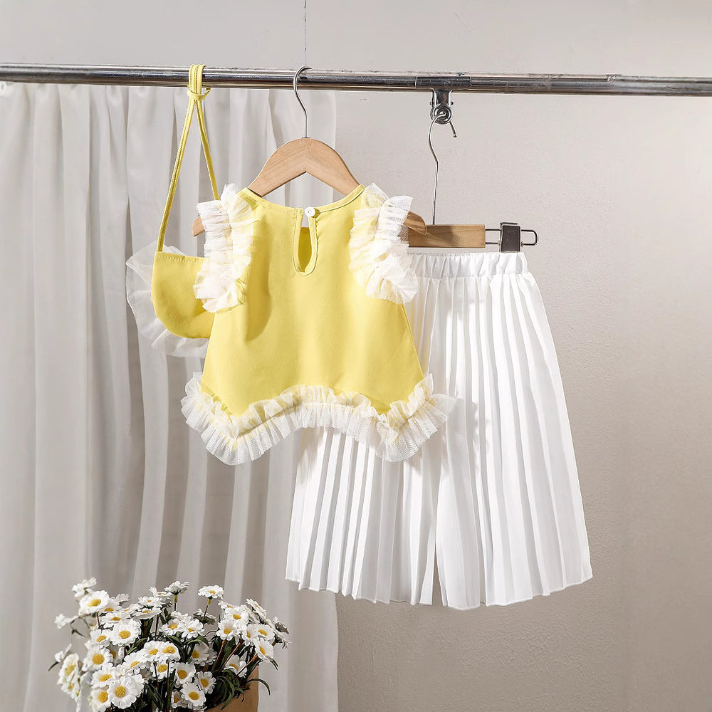 Children's clothing  cross-border summer girl pink vest tops + white pants set