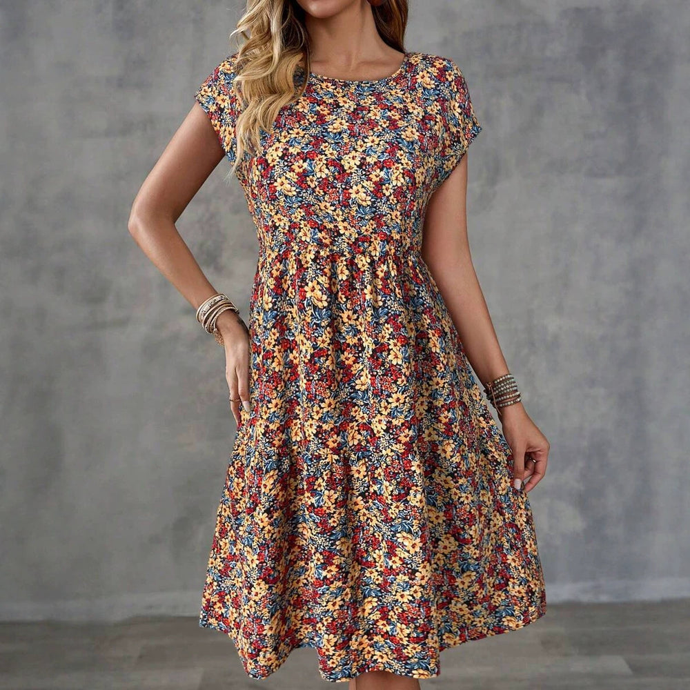 Women's summer casual floral print batwing sleeve dress, summer dress spring apparel
