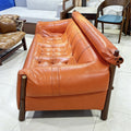 Solid wood sofa fabric designer creative straight row high back retro ash wood three-person new arrival oil wax leather