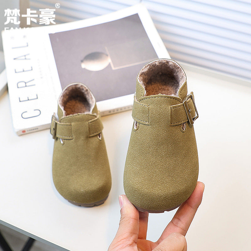 Fankahao kids two cotton birkenstock shoes winternew arrivalk-stylegirl soft bottom small leather shoes retro beanie shoes