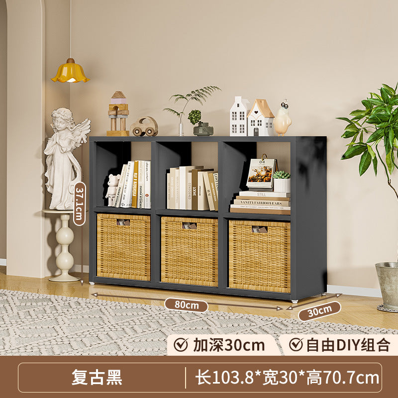 Steel grid cabinet - freestanding modular bookshelf for home living room, kids' storage, picture book organizer, and low cabinet