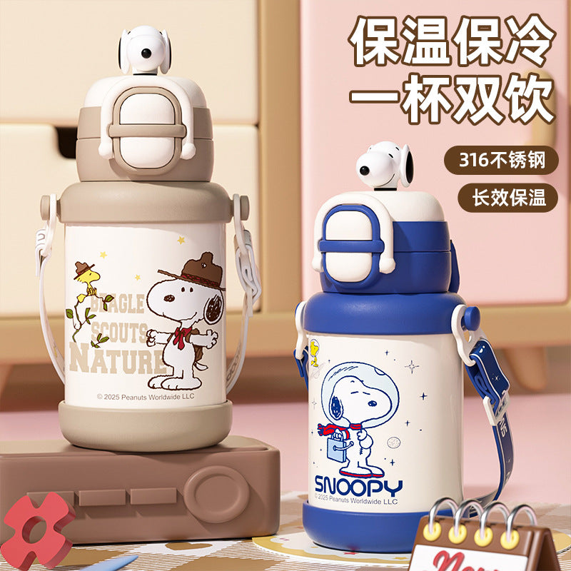 Snoopy kids' insulated water bottle - perfect for school, boys & girls, with straw & dual-drink options - ideal for elementary school & kindergarten