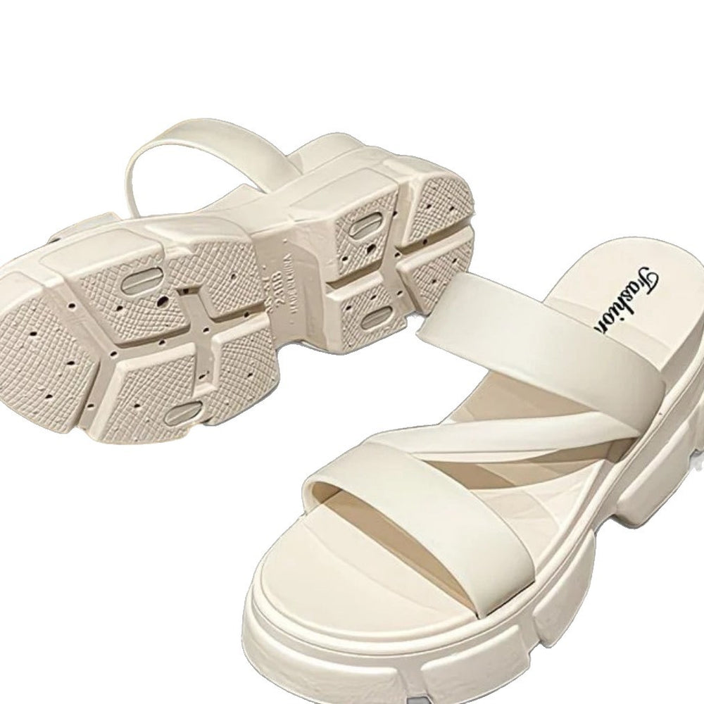 2026 summer women's high-heeled sandals & slides - chunky platform, slip-on, fashionable, versatile, height-boosting thong sandals