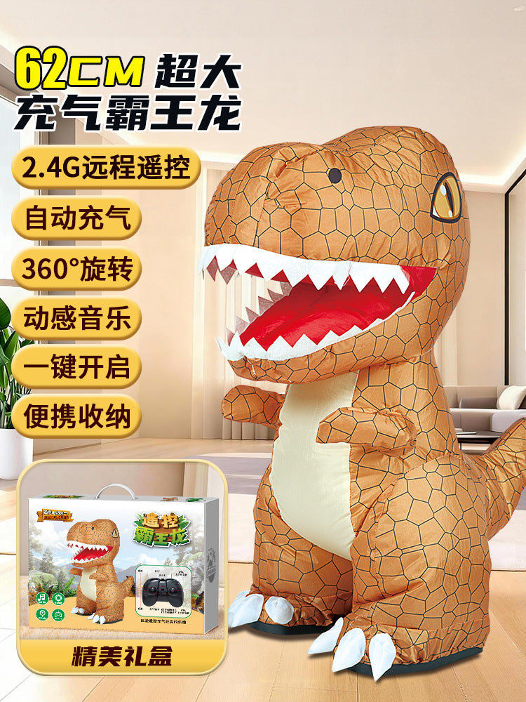 Popular large electric remote control inflatable dinosaur kids automatic inflatable music walking tyrannosaurus rex toy artificial
