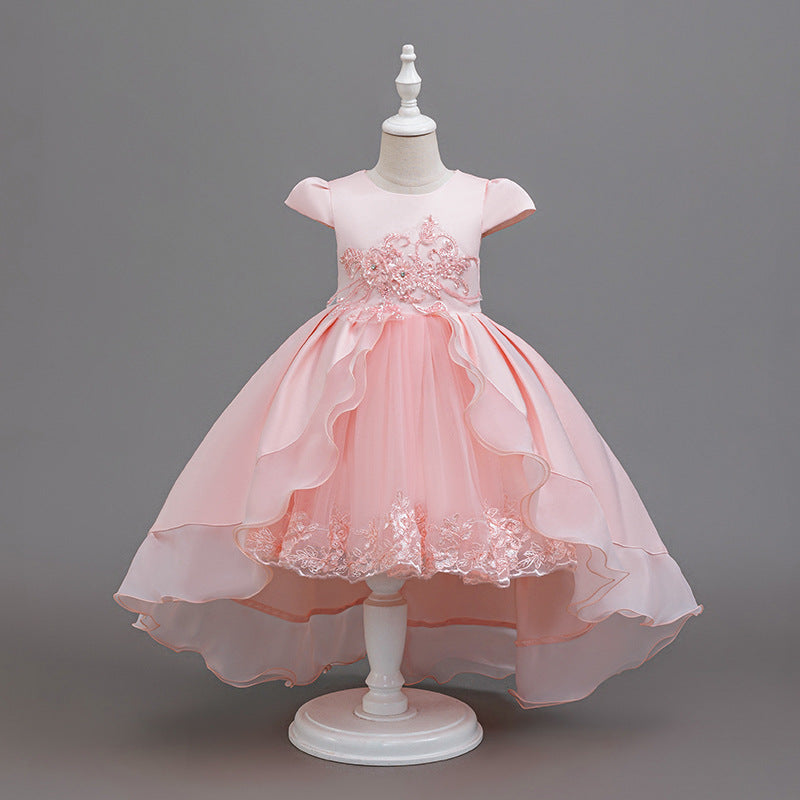 export girls' dresses, train skirts, flower girl wedding dresses, princess dresses, in-stock wholesale children's dresses, short-sleeve style
