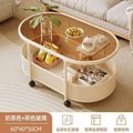 Creamy style lightweight movable side table small apartment living room coffee table sofa side table with wheels minimalist storage trolley