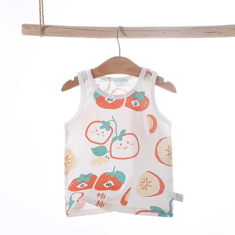 Baby vest summer strawberry ultra-thin style kids baby girl boy mesh sleeveless breathable undershirt belly protector