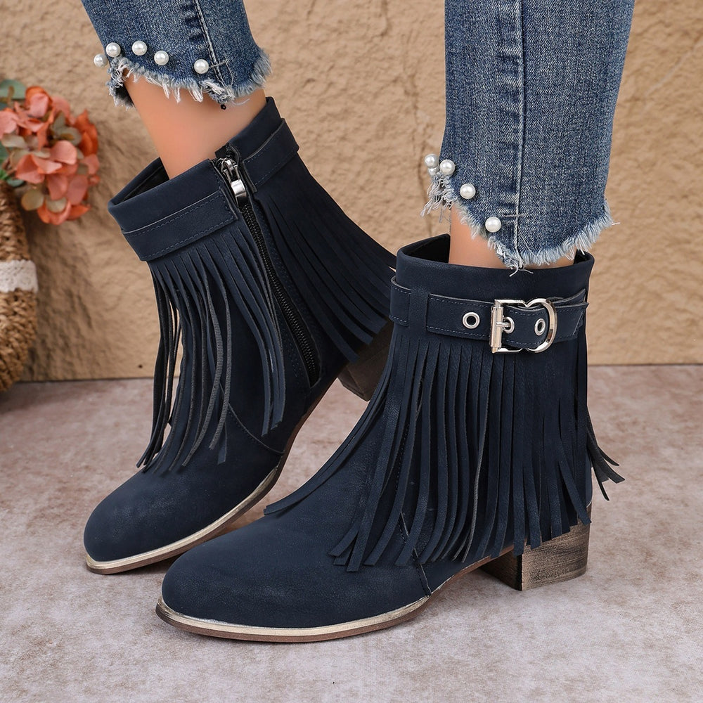 Export 34-43 size fall and winter tassel boots cross-border plus size women's boots round toe easiest for match rubber bottomnon-slip soft bottom shoes