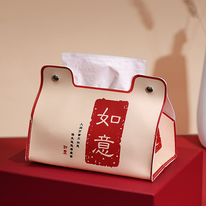 Guochao Card Aijili Household Tissue Box Waterproof Thickened High-end Desktop Coffee Table Leather Carton Car Universal