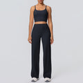 Sexy strappy back sports bra set with high-waisted wide-leg straight-leg yoga pants - perfect for outdoor leisure, running, and fitness