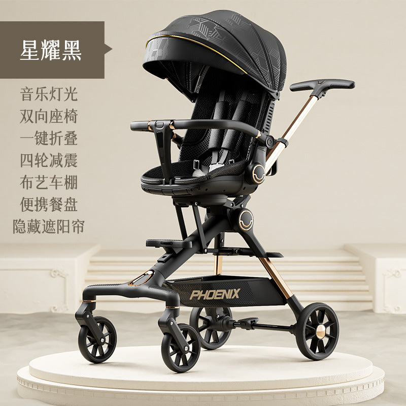 Phoenix baby walking artifact can sit and lie down, lightweight and foldable two-way baby trolley, high landscape four wheels