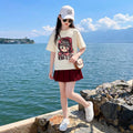 Girls' summer outfit  new style: trendy and cool summer clothes for mid-to-large children - strawberry girl t-shirt and skirt pants two-piece set