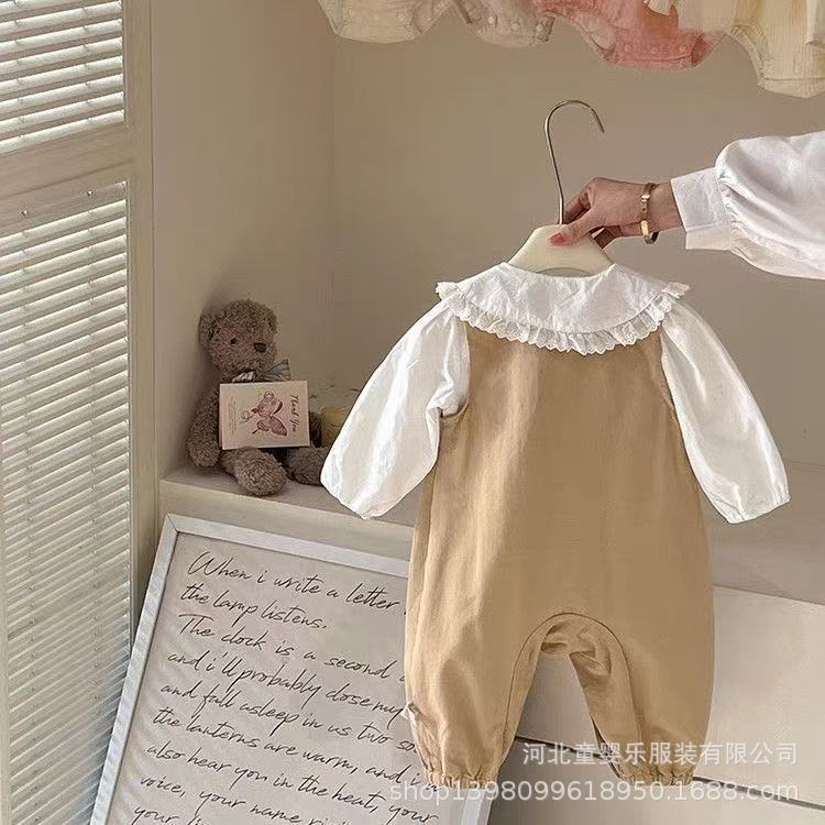 New spring collection: fresh and stylish two-piece look romper for baby girls - perfect for outdoor adventures! trendy and chic outfit for infants and toddlers, ideal for celebrating 100 days