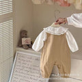 New spring collection: fresh and stylish two-piece look romper for baby girls - perfect for outdoor adventures! trendy and chic outfit for infants and toddlers, ideal for celebrating 100 days