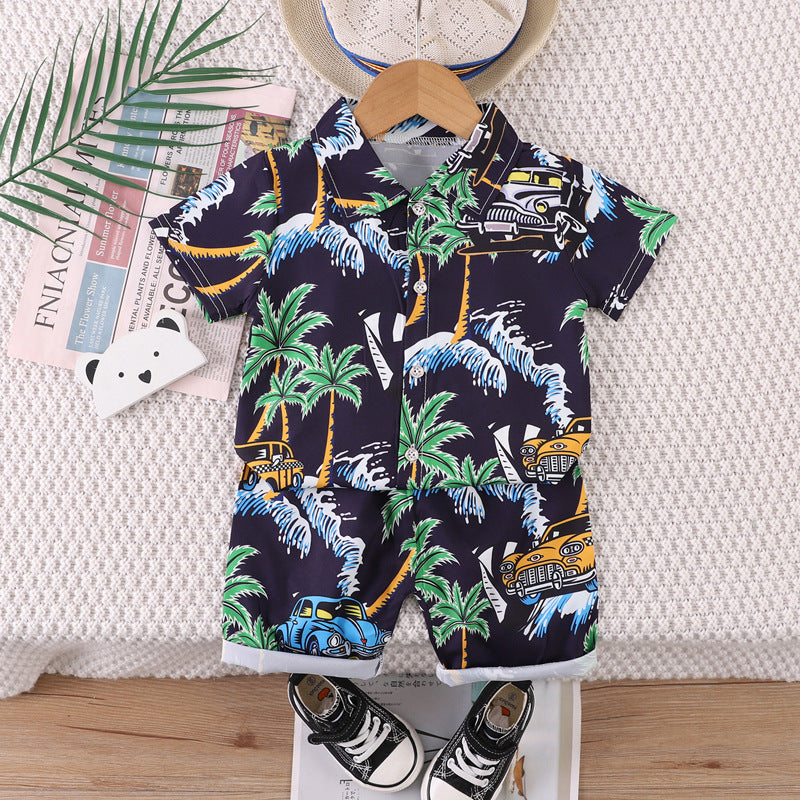 cross-border summer kids' outfit: hawaiian beachwear set for boys (0-4 years) - two-piece shirt set for travel
