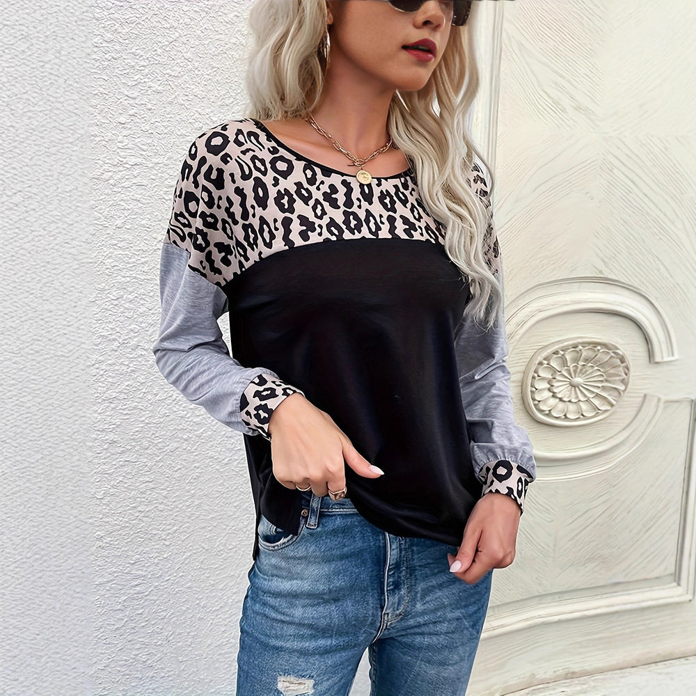 animal women's clothing patchwork round neck long sleeves women's topslong sleeves t-shirt