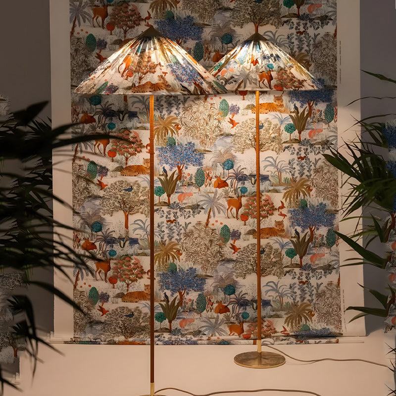 Wabi-sabi style 2025 chinese hat floor lamp, vintage danish living room sofa, designer rattan b&b hotel lamp