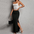 Amazon cross-border fashionable european and american minimalist workwear midi skirt -  summer elegant versatile slimming slit bodycon maxi skirt