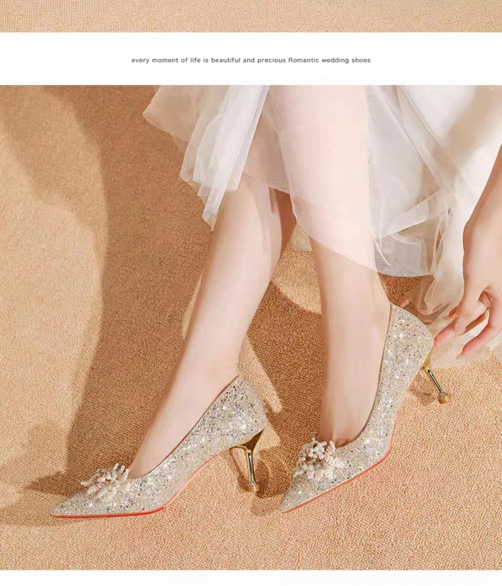Wedding shoes for women with thick heels 2024 new arrival bridal shoes that are not tiring on the feet flats burgundy high heels xiuhe wedding dress two-wear