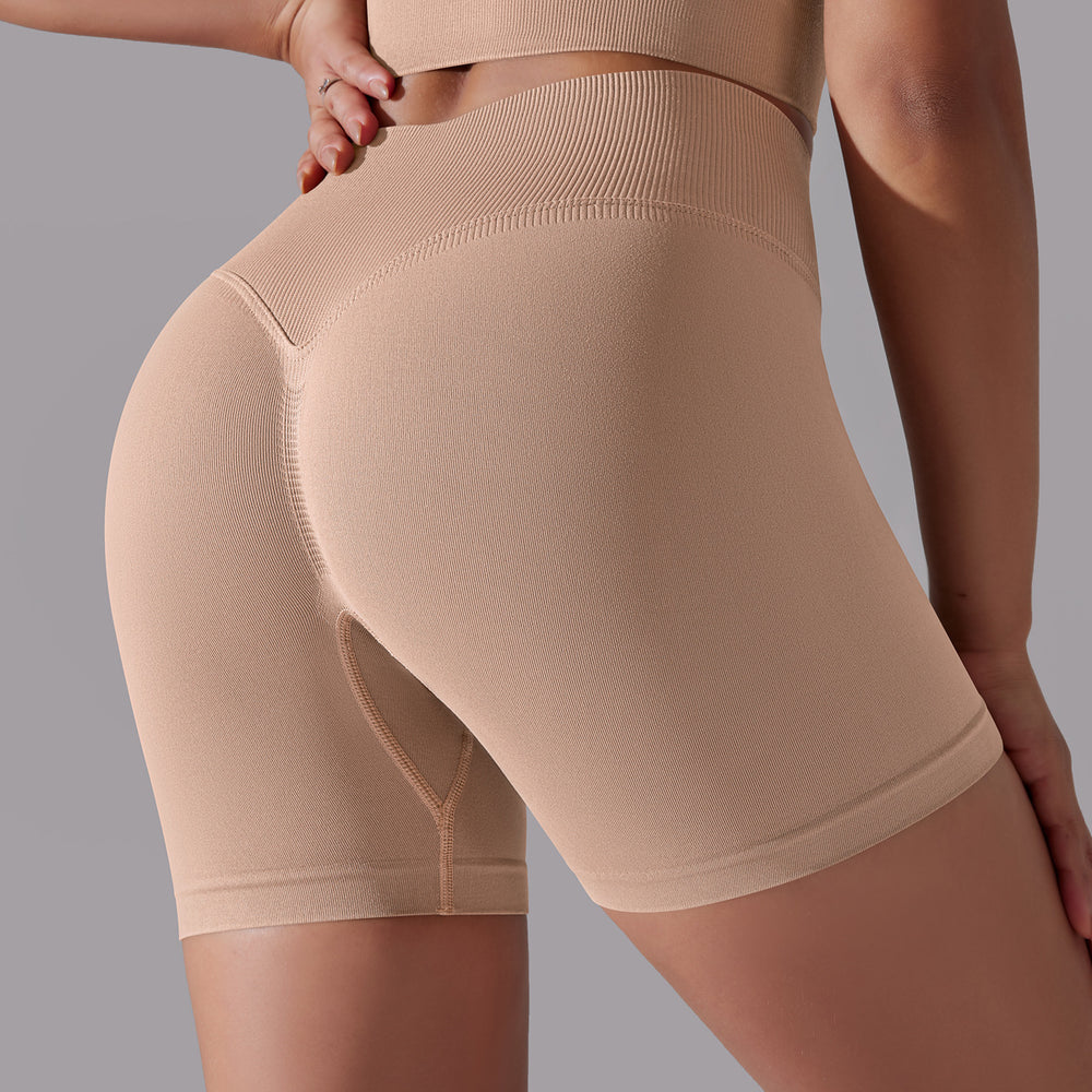 European and american high-waisted butt-lifting seamless quick-dry breathable yoga workout shorts for women - running, training, and fitness