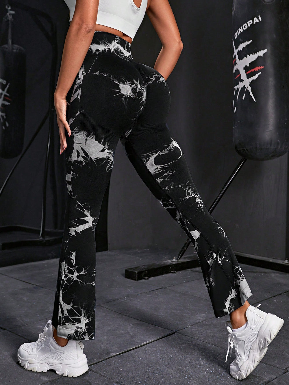 Tie-dye yoga pants, tie-dye bell-bottom pants, tie-dye yoga pants, sports fitness wear, moisture-wicking, high-elasticity butt lift for women