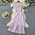French chic floral print short sleeve embroidered two-piece set - women's summer casual slim fit age-defying outfit