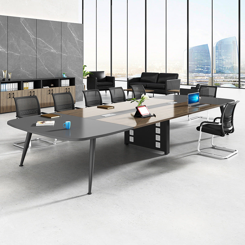 Saint-li rectangular conference table and chair set, training table and chair combination, rounded corner meeting office desk, reception desk