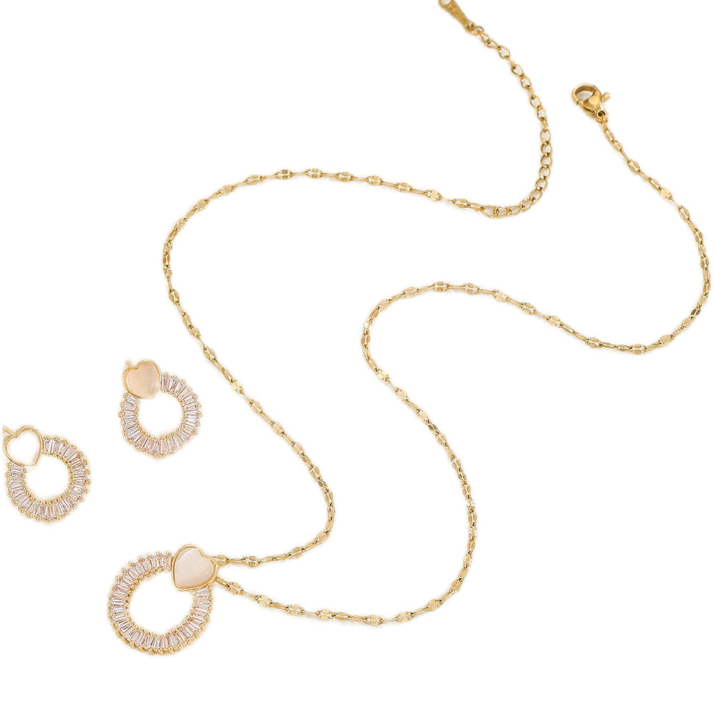 European and american style zircon necklace and earring set - high-end gemstone, light luxury, cross-border, round necklace, women's jewelry wholesale