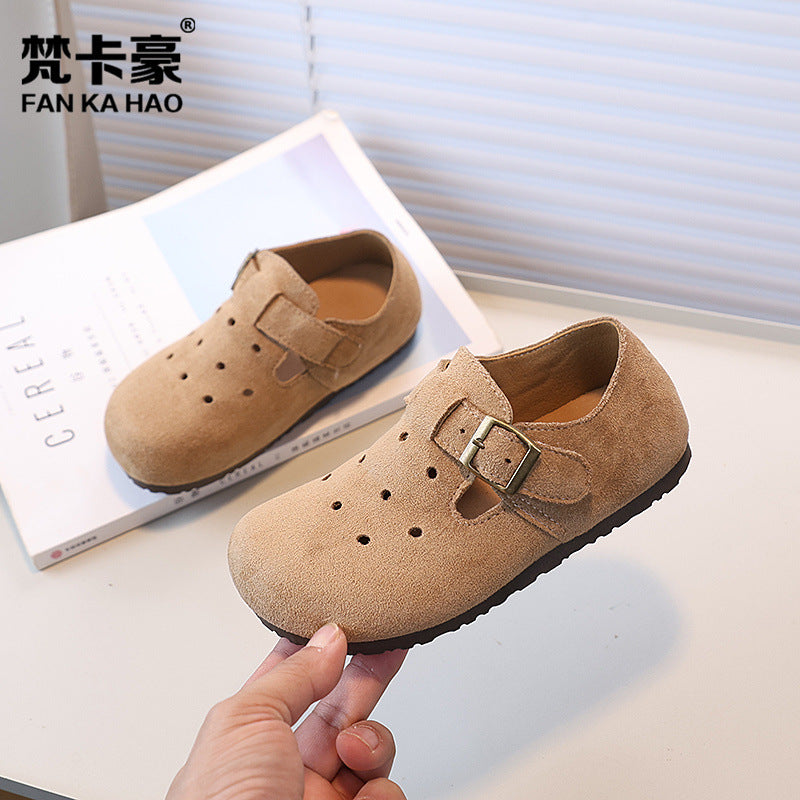 Vancahao niche style design girl cut out birkenstock shoes spring & fallnew arrivalk-stylekids small leather shoes doudou shoes