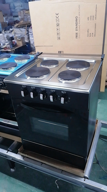 60 four 4-burner stove electric oven conjoined oven black independent standing upright outlet