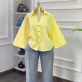 European and american cross-border women's fashion:  summer new arrival - stylish turn-down collar, loose fit, unique design, niche casual shirt top
