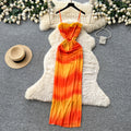 Vacation style v neck pure lust style suspender dress women's summer k-style orange gradient mesh long skirt classy sense of slimming look