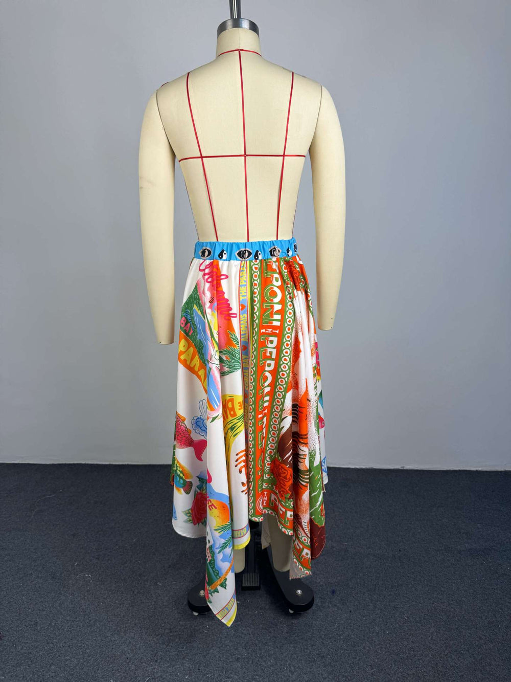 European and american cross-border women's fashion:  summer new arrivals - high-waisted, slimming, printed, asymmetrical skirt for vacation style