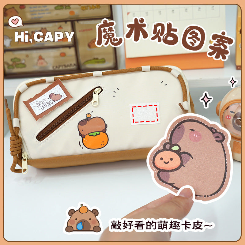 Xiaohongshu same drawstring student storage pencil case high value replaceable Velcro pencil case stationery case pencil case