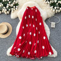 Light mature style retro polka dot pleated classy skirt women's high waist a-line slimming look pleated drape long skirt work clothing