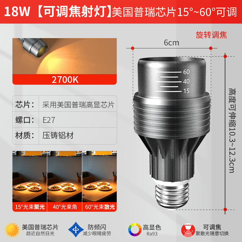 Adjustable focus e27 screw-in spotlight - ideal for shops, commercial spaces, restaurants, and dining areas. perfect for focusing light on dishes, tea tables, and more. p20 bulb