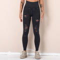 Big sale cross-border new arrival washed yoga pants with holes cut out seamless high waist sports nine-point pants butt lift fitness pants for women