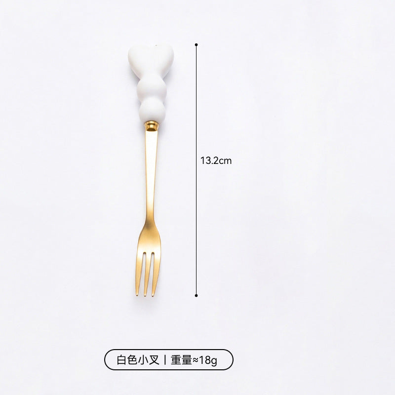 Sweetheart handle dessert fork spoon - girly, precise afternoon tea spoon, high-temperature resistant, thickened ceramic handle fruit fork