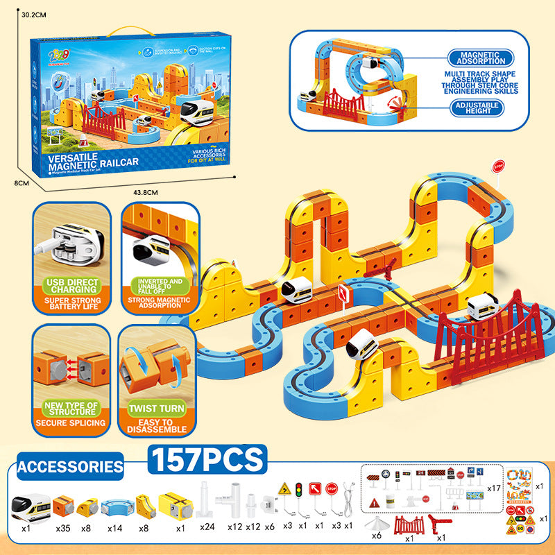 hot-selling electric magnetic track car, mini high-speed train, children's educational toy, building block set, magical 3d toy