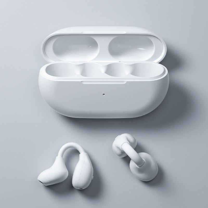 High-end open-ear bone conduction headphones, wireless bluetooth, clip-on design, non-in-ear, extra-long battery life, skin-friendly, snow white