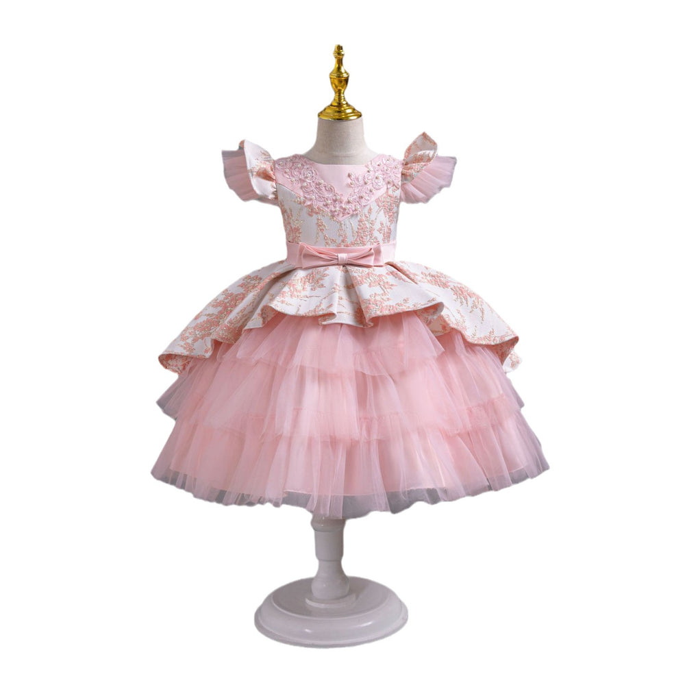 European and american new style girls' flower girl princess dress, airplane sleeve wedding dress, model runway evening gown, kids' dress