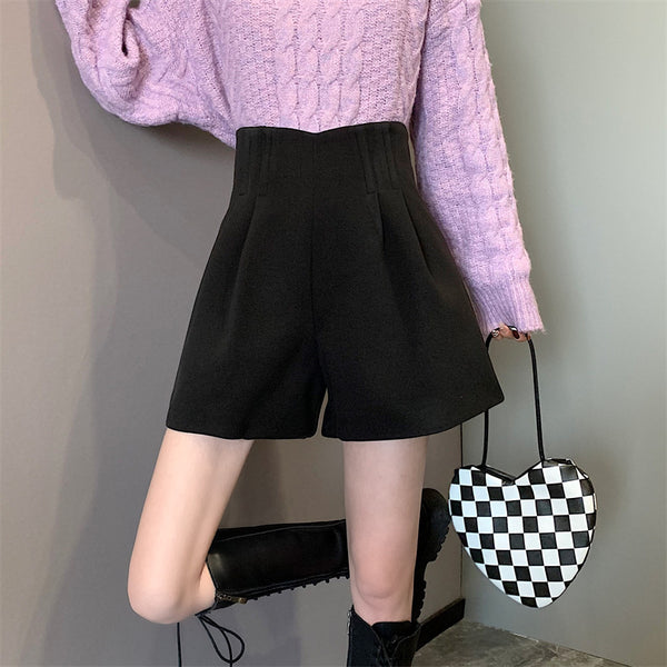 Autumn and winter 2022 new high-waisted black wide-leg pants, thin woolen casual shorts, women's fashion boots and pants
