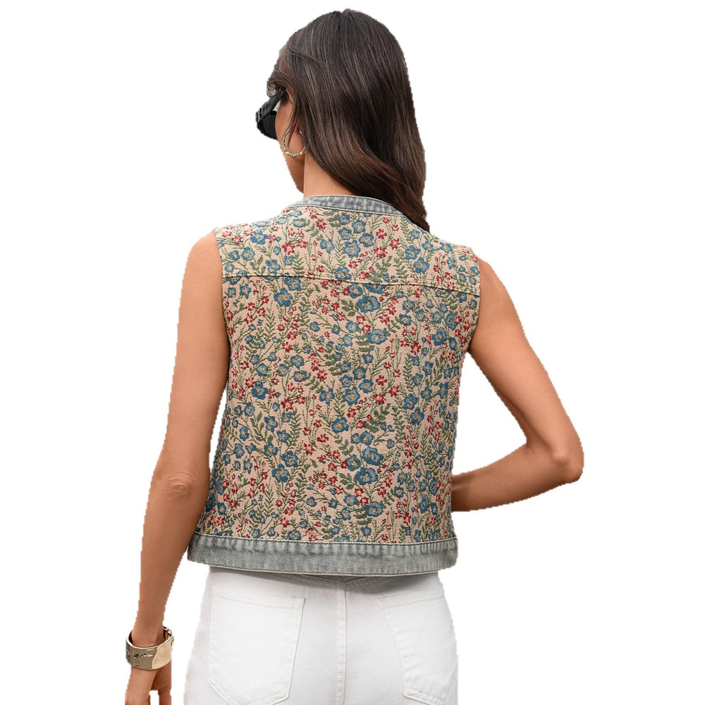 Fashion cross-border  new arrival age-reducing casualretroprintingshort jacquardeasiest for match sleeveless vest vest for women