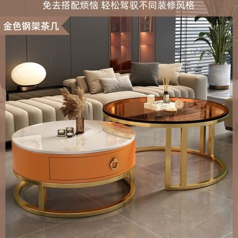 Rock slab coffee table accessible luxury modern casual round small apartment tea table living room for home tea table new arrival normcore marble
