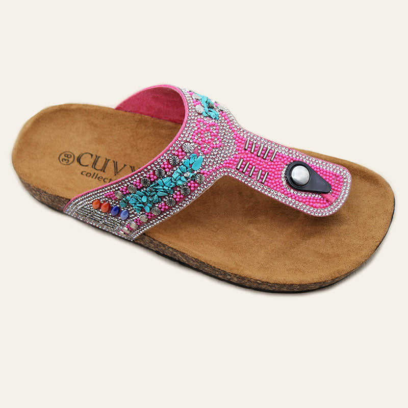 Wholesale Women's Slippers Cross-border  fashion diamond slippers herringbone beach Birkenstocks