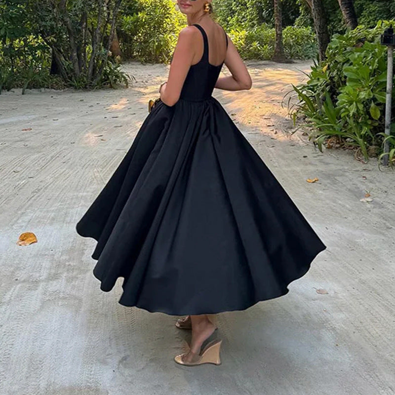 cross-border e-commerce european and american women's clothing: new summer collection - fashionable, elegant black sleeveless camisole sexy dress