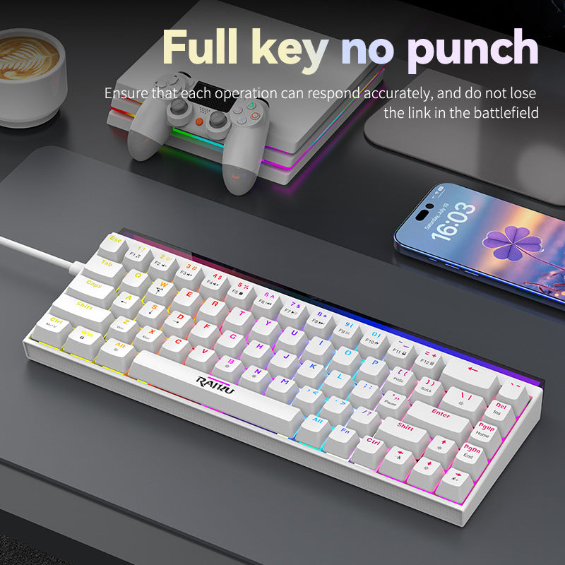 Raiku gk68 blue switch mechanical keyboard - gaming, hot-swappable, high-performance, light box, detachable cable